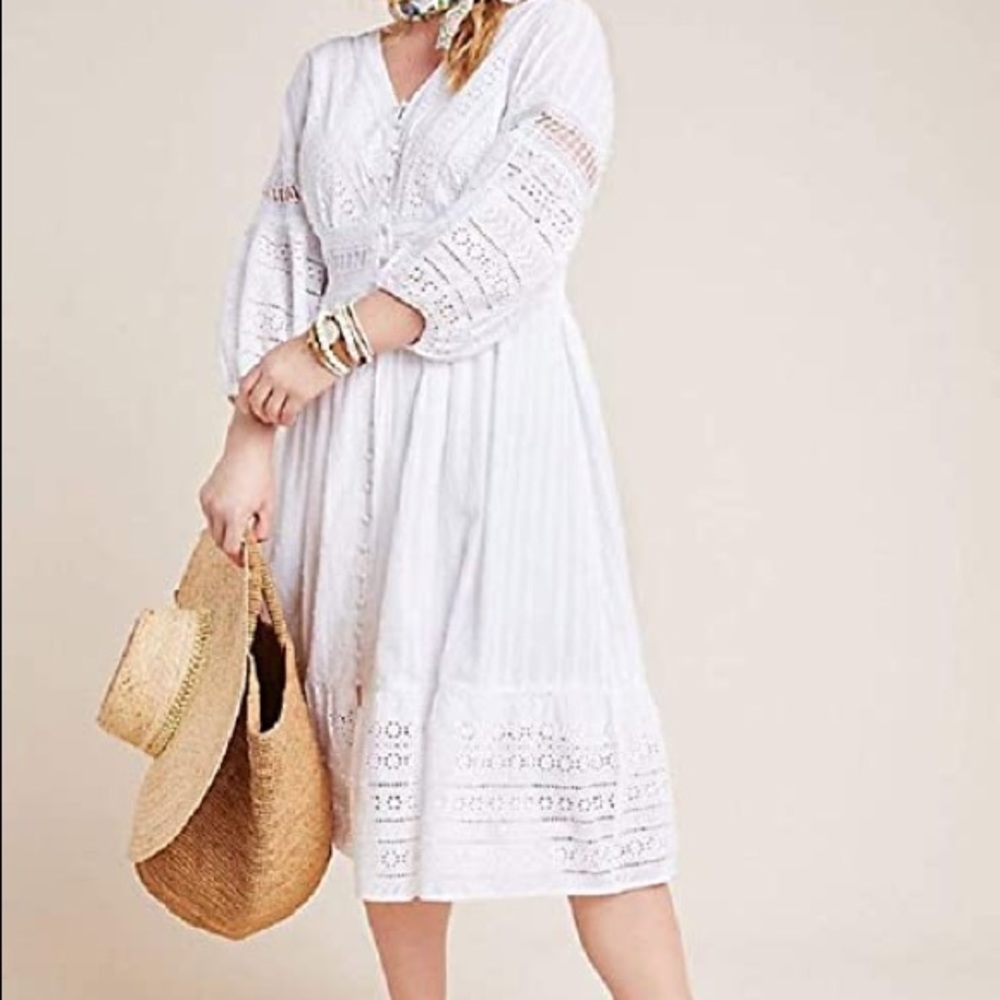EUC Anthropologie White Eyelet “Ebba” Dress